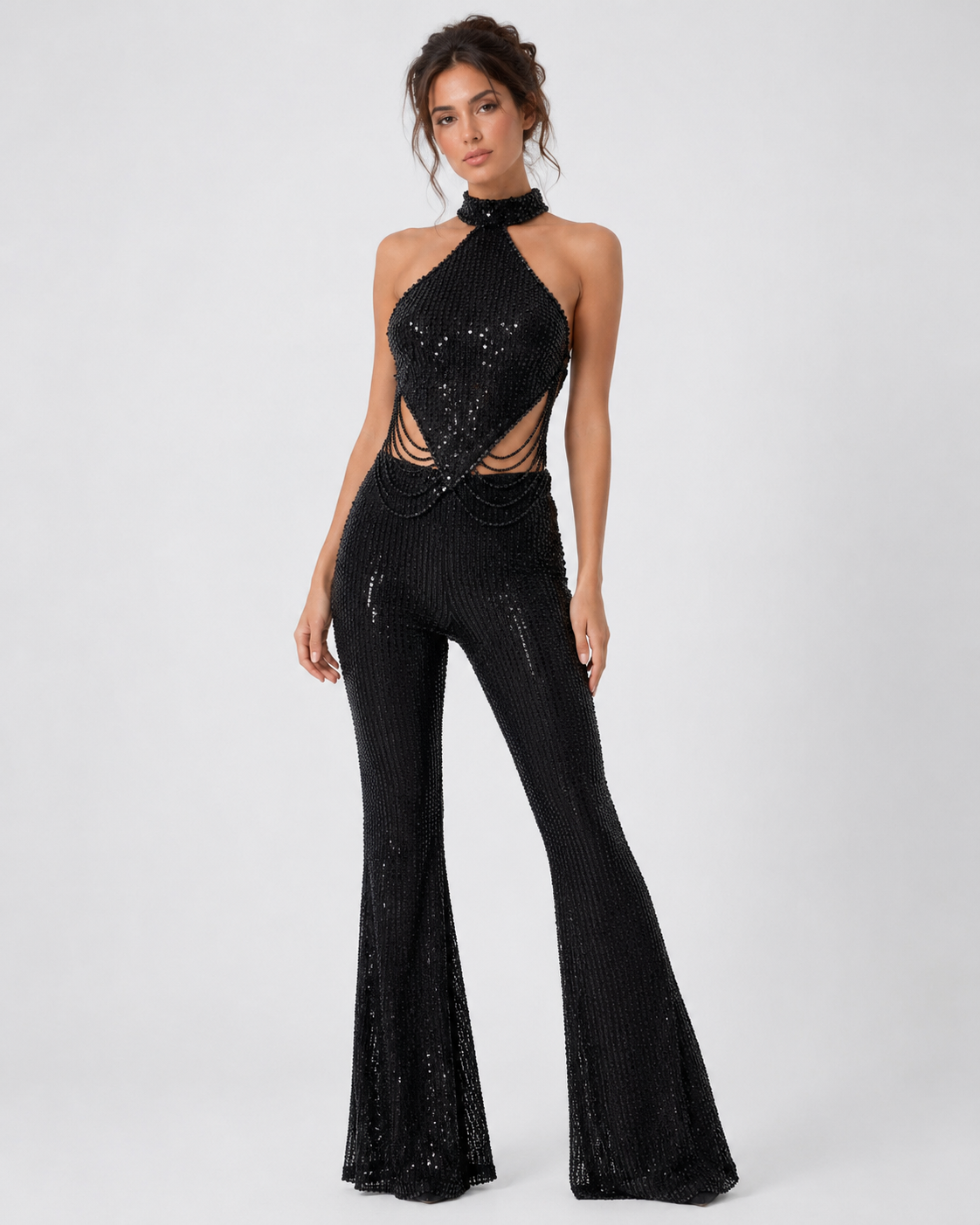 Taş Detaylı Halter Bluz & İspanyol Paça Pantolon