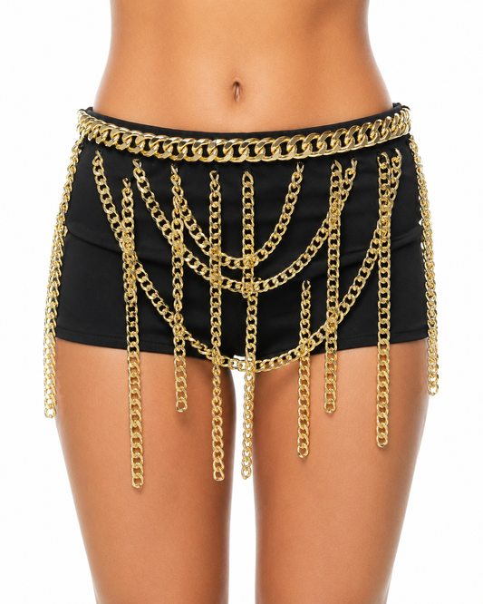 Zincir Saçaklı Siyah Mini Short