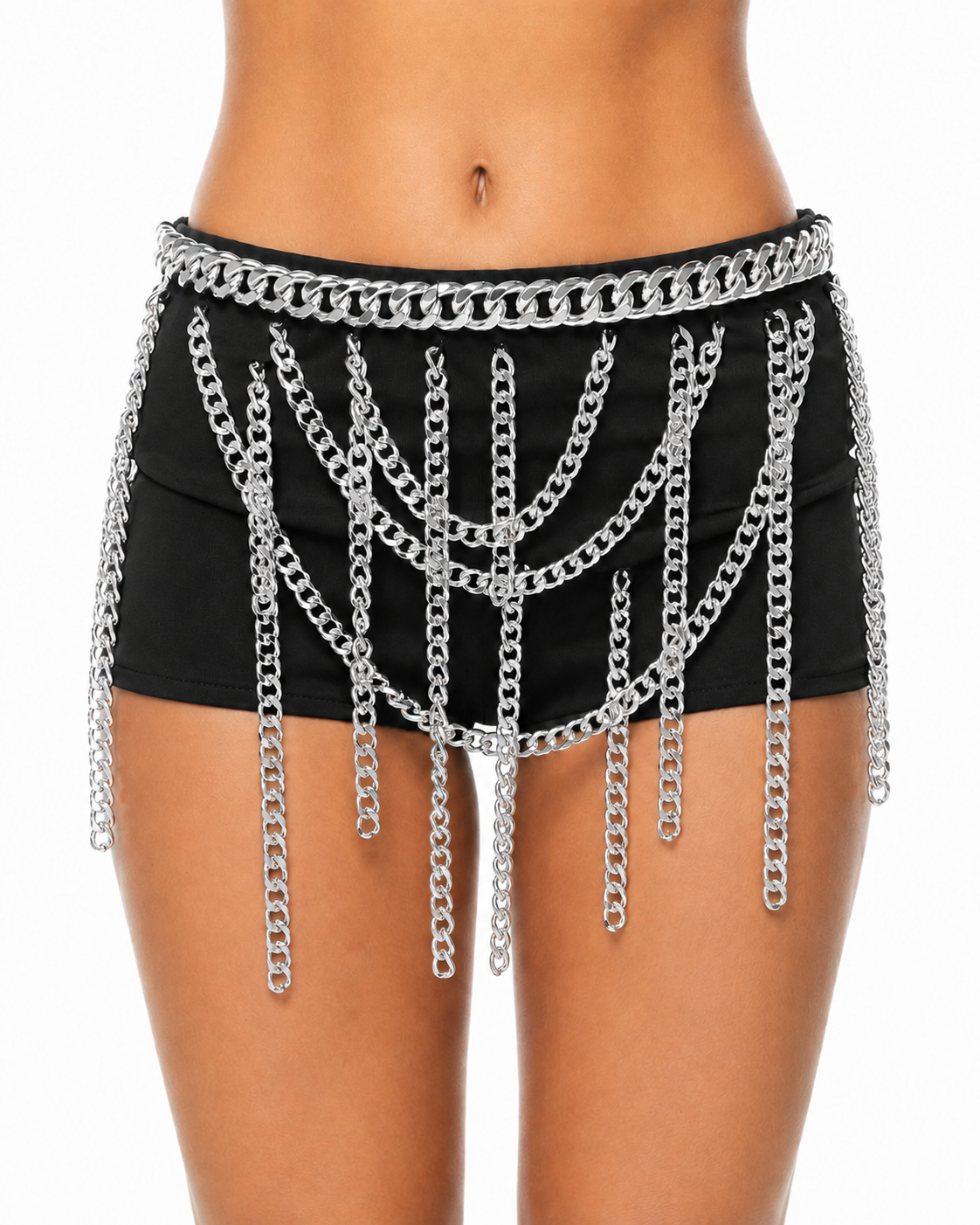 Zincir Saçaklı Siyah Mini Short