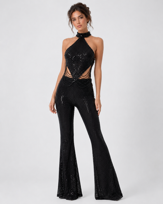 Taş Detaylı Halter Bluz & İspanyol Paça Pantolon
