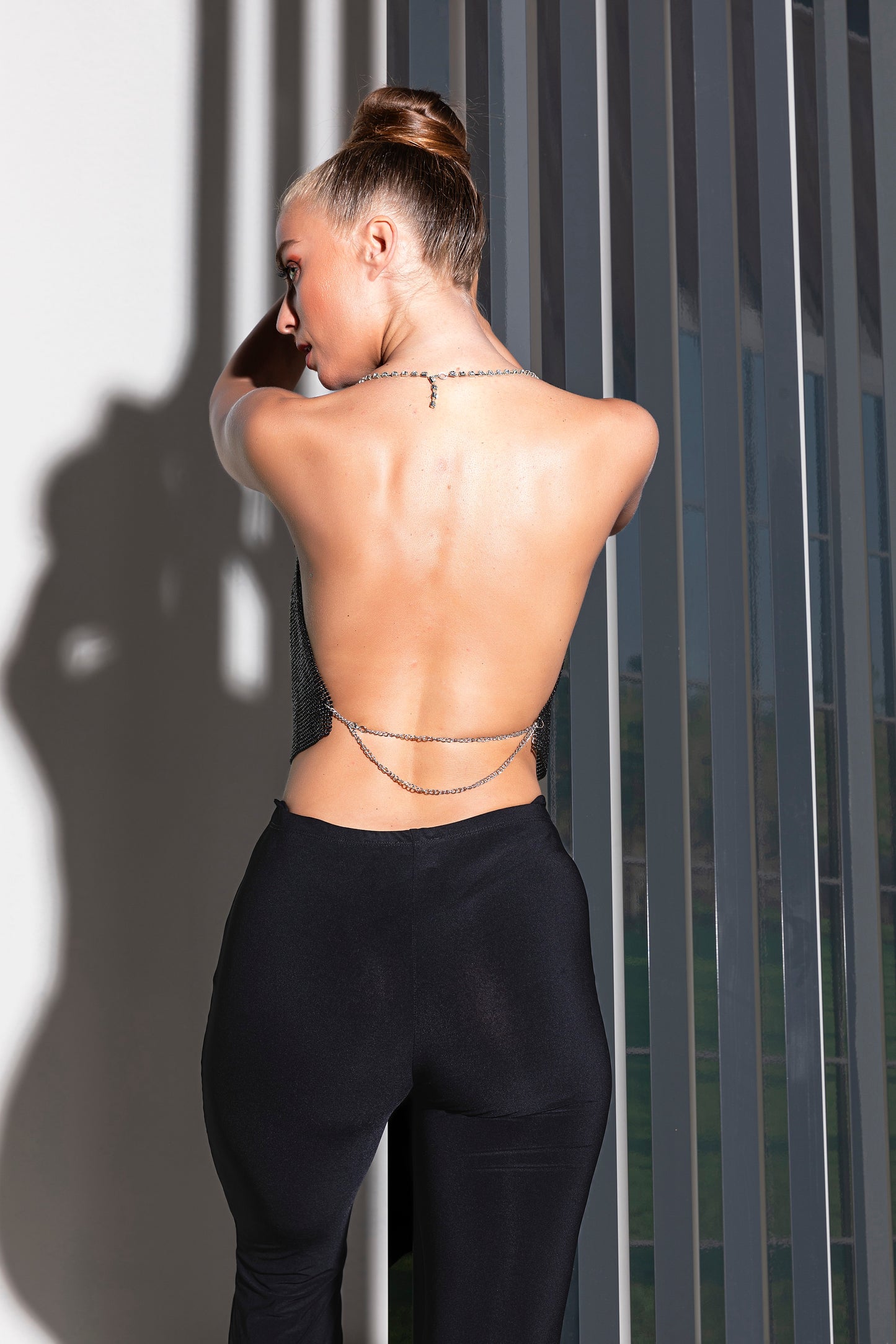 Beyaz Taşlı Mesh Bluz