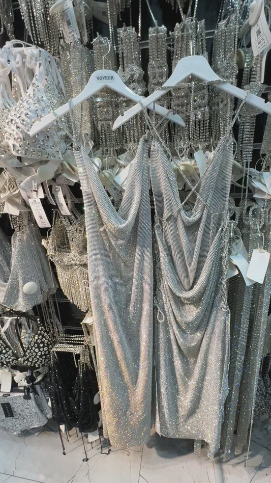 Kristal Taşlı Uzun Elbise