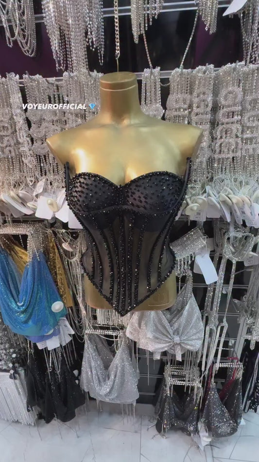 Kristal Taşlı  Siyah Korse
