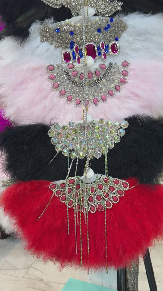 Tüylü Taş Süslemeli Yelpaze