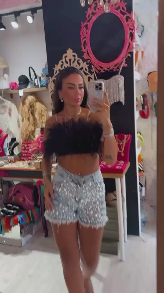 Tüylü Straplez Bluz