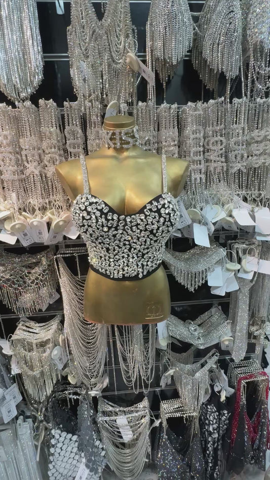 Parlak Cam Taşlı Askılıklı Korse