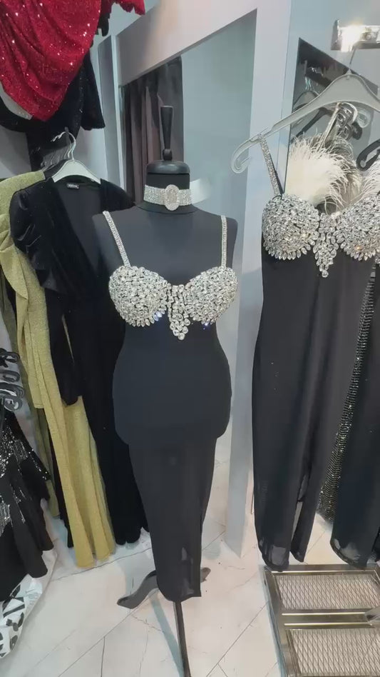 Taş İşlemeli Tül Elbise