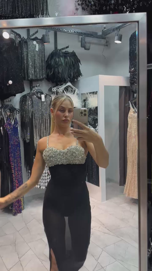 Sütyen İşlemeli Tül Elbise